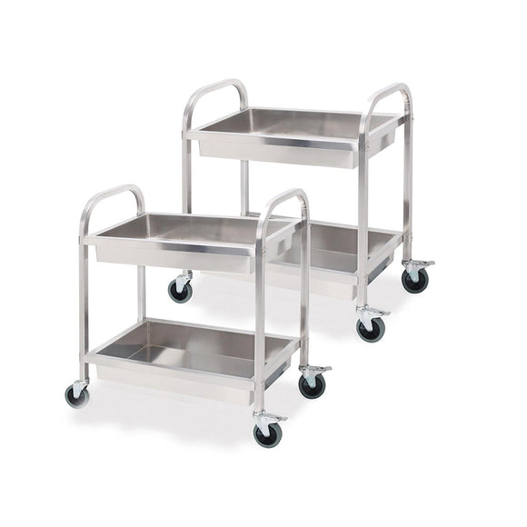 NNEAGS 2X 2 Tier 75x40x83cm Stainless Steel Kitchen Trolley Bowl Collect Service Food Cart Small