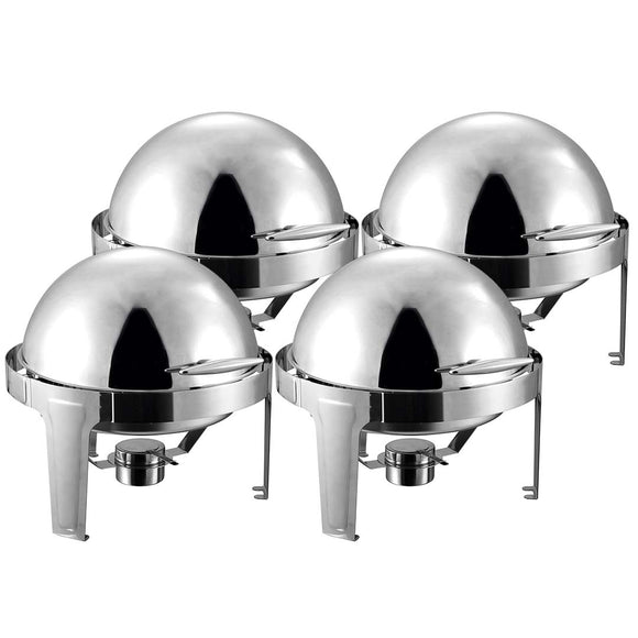 NNEAGS 4X 6L Stainless Steel Chafing Food Warmer Catering Dish Round Roll Top