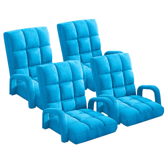 NNEAGS 4X Foldable Lounge Cushion Adjustable Floor Lazy Recliner Chair with Armrest Blue