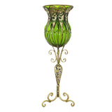 NNEAGS 85cm Green Glass Floor Vase with Tall Metal Flower Stand