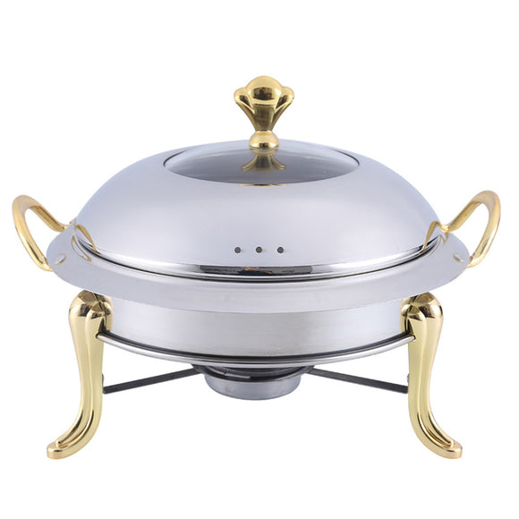 NNEAGS Stainless Steel Gold Accents Round Buffet Chafing Dish Cater Food Warmer Chafer with Glass Top Lid