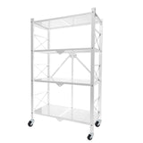 NNEAGS 4 Tier Steel White Foldable Display Stand Multi-Functional Shelves Portable Storage Organizer with Wheels