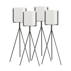 NNEAGS 4X 80cm Tripod Flower Pot Plant Stand with White Flowerpot Holder Rack Indoor Display