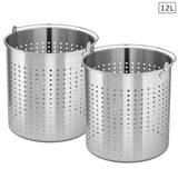 NNEAGS 2X 12L 18/10 Stainless Steel Perforated Stockpot Basket Pasta Strainer with Handle