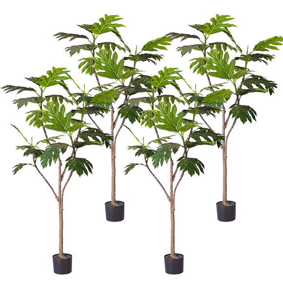NNEAGS 4X 180cm Artificial Natural Green Split-Leaf Philodendron Tree Fake Tropical Indoor Plant Home Office Decor