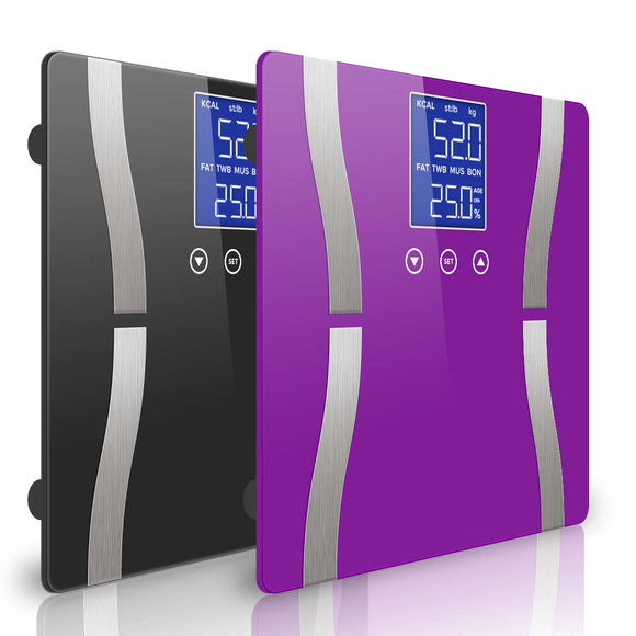 NNEAGS 2X Glass LCD Digital Body Fat Scale Bathroom Electronic Gym Water Weighing Scales Black/Purple