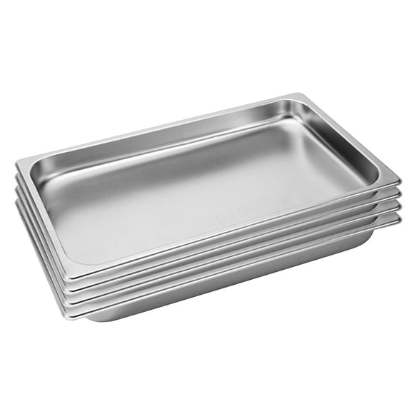 NNEAGS 4X GN Pan Full Size 1/1 GN Pan 4cm Deep Stainless Steel Tray