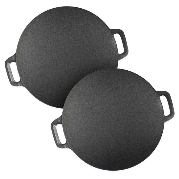 NNEAGS 2X 37cm Cast Iron Induction Crepes Pan Baking Cookie Pancake Pizza Bakeware