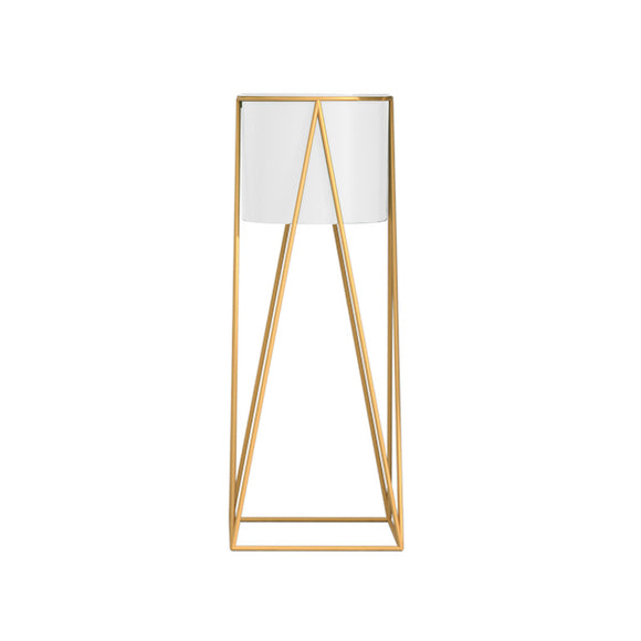 NNEAGS 50cm Gold Metal Plant Stand with White Flower Pot Holder Corner Shelving Rack Indoor Display