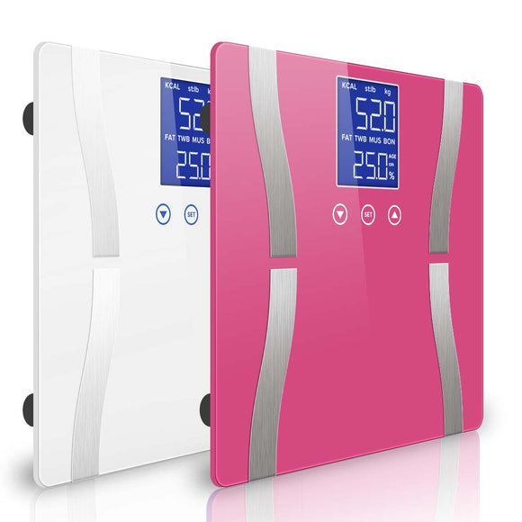 NNEAGS 2X Digital Body Fat Scale Bathroom Scales Weight Gym Glass Water LCD Pink/White