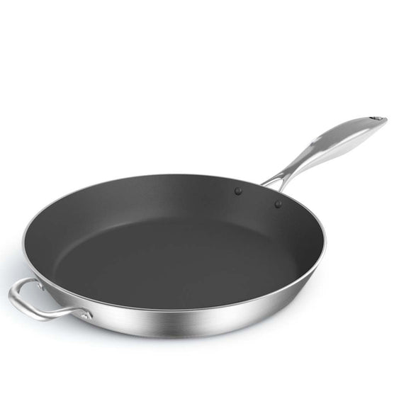 NNEAGS Stainless Steel Fry Pan 34cm Frying Pan Induction FryPan Non Stick Interior