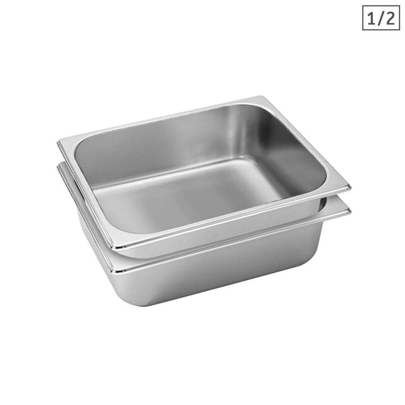 NNEAGS 2X GN Pan Full Size 1/2 GN Pan 10cm Deep Stainless Steel Tray