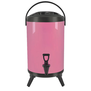 NNEAGS 14L Stainless Steel Insulated Milk Tea Barrel Hot and Cold Beverage Dispenser Container with Faucet Pink