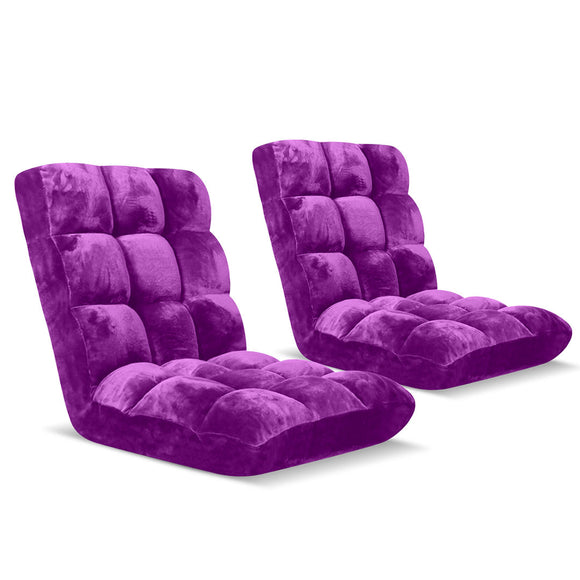 NNEAGS 2X Floor Recliner Folding Lounge Sofa Futon Couch Folding Chair Cushion Purple