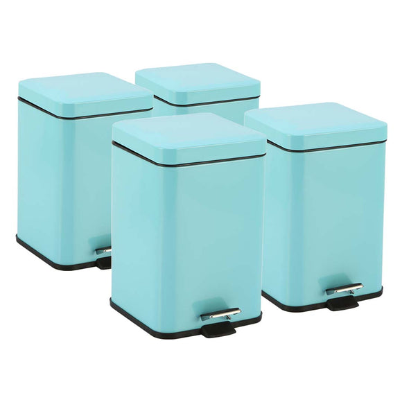 NNEAGS 4X 12L Foot Pedal Stainless Steel Rubbish Recycling Garbage Waste Trash Bin Square Blue