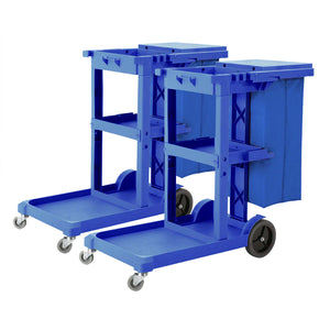 NNEAGS 2X 3 Tier Multifunction Janitor Cleaning Waste Cart Trolley and Waterproof Bag with Lid Blue