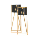 NNEAGS 2X 70cm Gold Metal Plant Stand with Black Flower Pot Holder Corner Shelving Rack Indoor Display