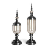 NNEAGS 2X Clear Glass Flower Vase with Lid and Transparent Filler Vase Black Set