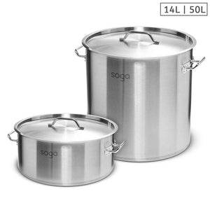 NNEAGS 14L Wide Stock Pot  and 50L Tall Top Grade Thick Stainless Steel Stockpot 18/10