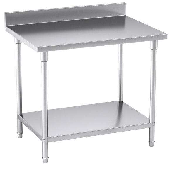 NNEAGS Catering Kitchen Stainless Steel Prep Work Bench Table with Back-splash 100*70*85cm