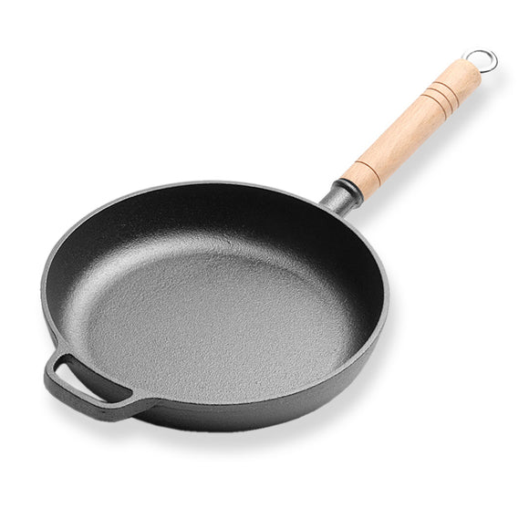 NNEAGS 27cm Round Cast Iron Frying Pan Skillet Steak Sizzle Platter with Helper Handle
