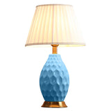 NNEAGS Textured Ceramic Oval Table Lamp with Gold Metal Base Blue