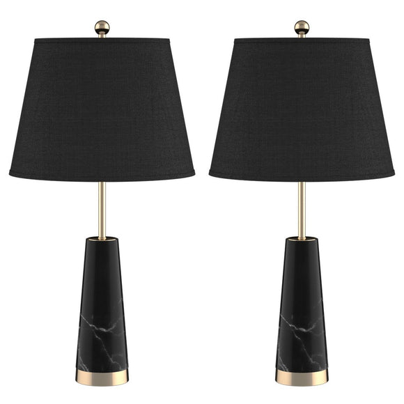 NNEAGS 2X 68cm Black Marble Bedside Desk Table Lamp Living Room Shade with Cone Shape Base