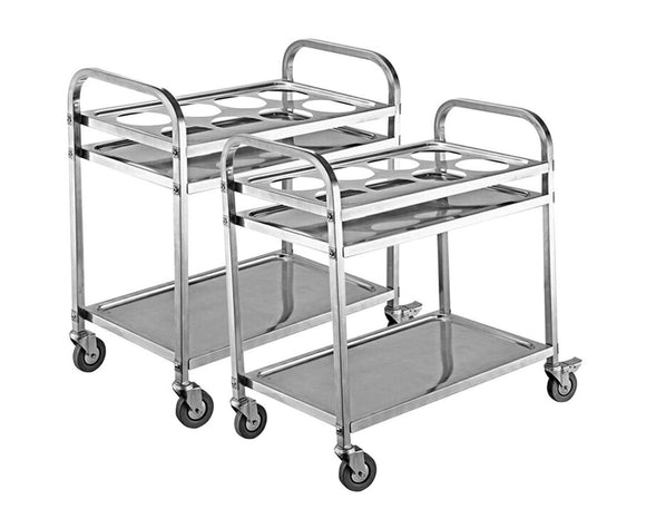 NNEAGS 2X 2 Tier Stainless Steel 8 Compartment Kitchen Seasoning Car Service Trolley Condiment Holder Cart Spice Bowl