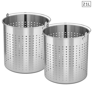 NNEAGS 2X 21L 18/10 Stainless Steel Perforated Stockpot Basket Pasta Strainer with Handle