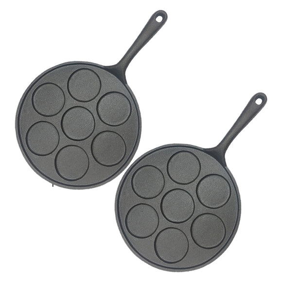 NNEAGS 2X 23cm Cast Iron Takoyaki Fry Pan Octopus Balls Maker 7 Hole Cavities Grill Mold