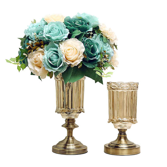 NNEAGS 25cm 28.5cm Transparent Glass Flower Vase with Blue Flower Set