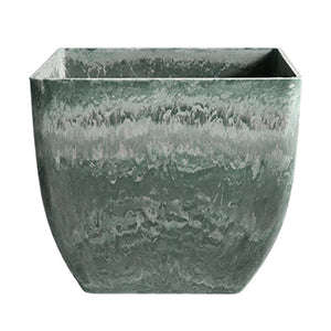 NNEAGS 32cm Green Grey Square Resin Plant Flower Pot in Cement Pattern Planter Cachepot for Indoor Home Office