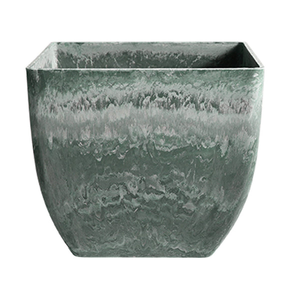 NNEAGS 32cm Green Grey Square Resin Plant Flower Pot in Cement Pattern Planter Cachepot for Indoor Home Office