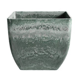 NNEAGS 32cm Green Grey Square Resin Plant Flower Pot in Cement Pattern Planter Cachepot for Indoor Home Office