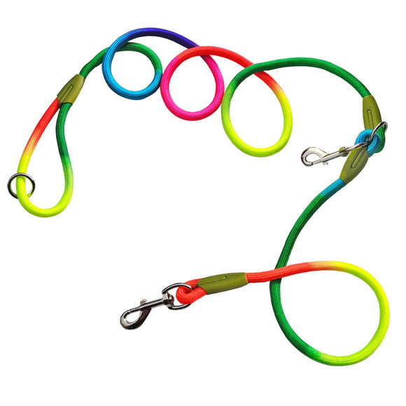 NNEAGS 220cm Multifunction Hands-Free Rope Pet Cat Dog Puppy Double Ended Leash for Walking Training Tracking Obedience Rainbow