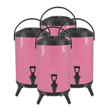 NNEAGS 4X 12L Stainless Steel Insulated Milk Tea Barrel Hot and Cold Beverage Dispenser Container with Faucet Pink