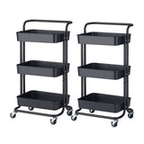 NNEAGS 2X 3 Tier Steel Black Movable Kitchen Cart Multi-Functional Shelves Portable Storage Organizer with Wheels