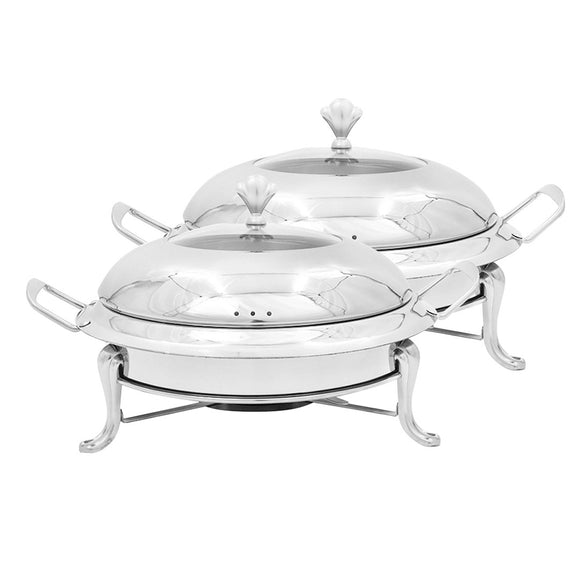 NNEAGS 2X Stainless Steel Round Buffet Chafing Dish Cater Food Warmer Chafer with Glass Top Lid