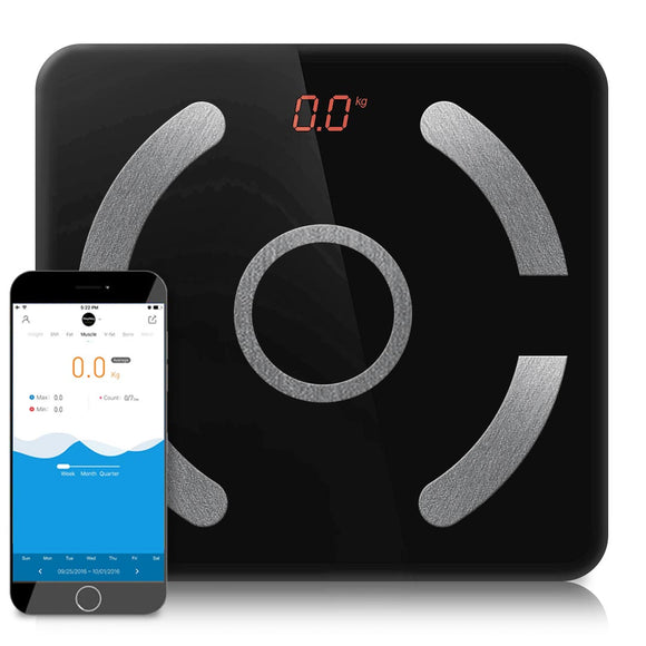 NNEAGS Wireless Bluetooth Digital Body Fat Scale Bathroom Weighing Scales Health Analyzer Weight Black