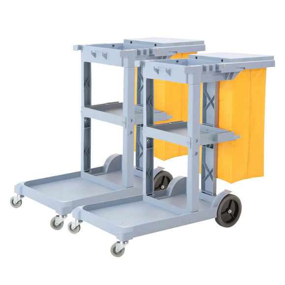 NNEAGS 2X 3 Tier Multifunction Janitor Cleaning Waste Cart Trolley and Waterproof Bag