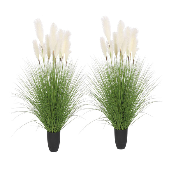NNEAGS 2X 110cm Artificial Indoor Potted Reed Bulrush Grass Tree Fake Plant Simulation Decorative