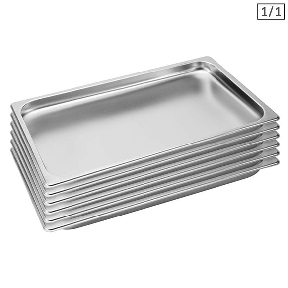 NNEAGS 6X GN Pan Full Size 1/1 GN Pan 2cm Deep Stainless Steel Tray