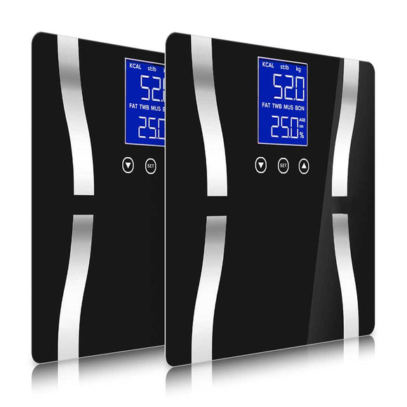 NNEAGS 2X Glass LCD Digital Body Fat Scale Bathroom Electronic Gym Water Weighing Scales Black