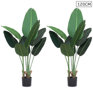 NNEAGS 2X 120cm Artificial Green Indoor Traveler Banana Fake Decoration Tree Flower Pot Plant