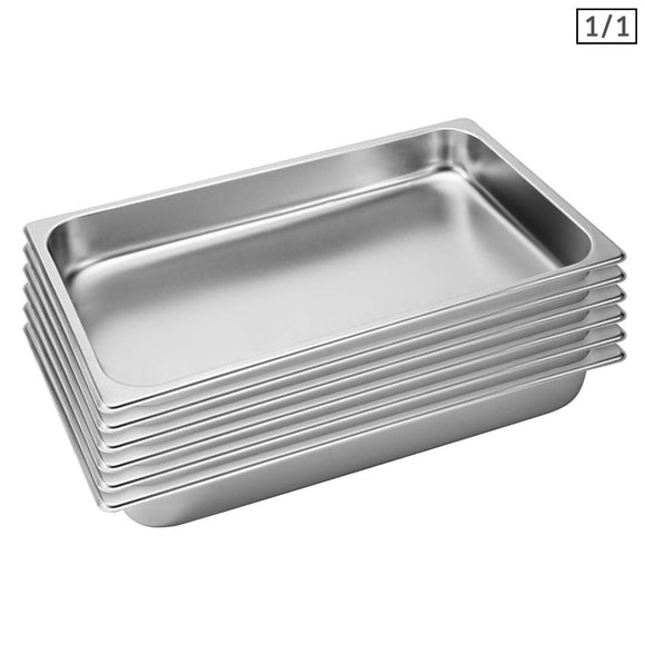 NNEAGS 6X GN Pan Full Size 1/1 GN Pan 6.5cm Deep Stainless Steel Tray