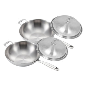 NNEAGS 2X 18/10 Stainless Steel Fry Pan 36cm Frying Pan Top Grade Skillet with Helper Handle and Lid
