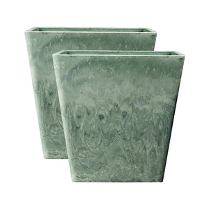 NNEAGS 2X 27cm Green Grey Square Resin Plant Flower Pot in Cement Pattern Planter Cachepot for Indoor Home Office