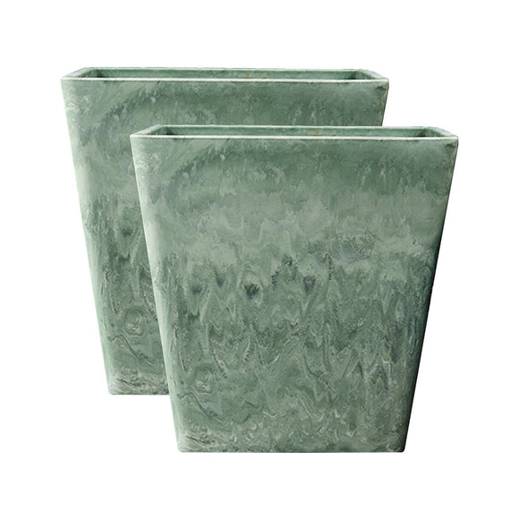 NNEAGS 2X 27cm Green Grey Square Resin Plant Flower Pot in Cement Pattern Planter Cachepot for Indoor Home Office