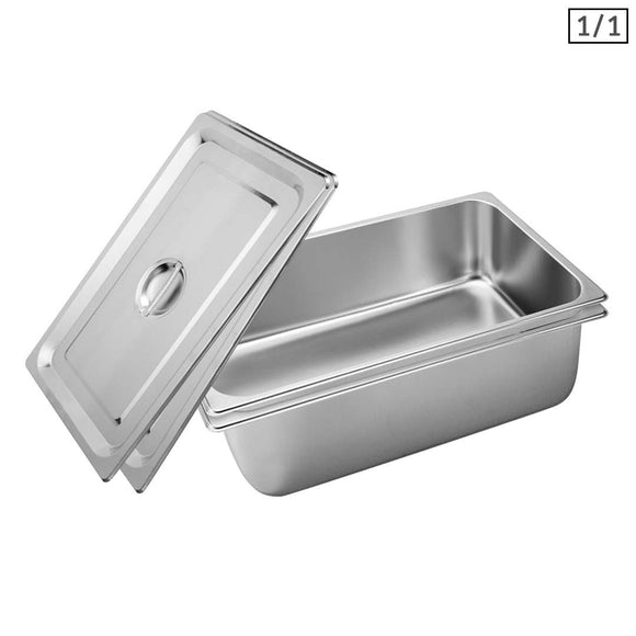 NNEAGS 2X GN Pan Full Size 1/1 GN Pan 20cm Deep Stainless Steel Tray With Lid
