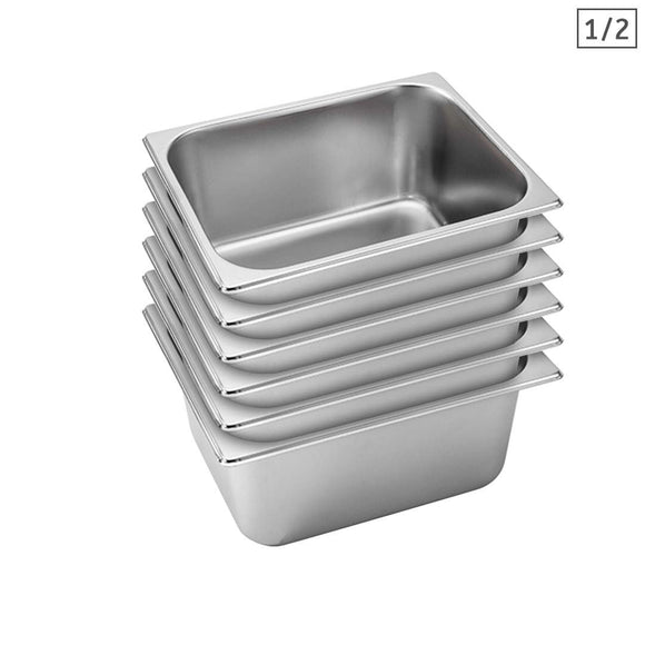 NNEAGS 6X GN Pan Full Size 1/2 GN Pan 15cm Deep Stainless Steel Tray